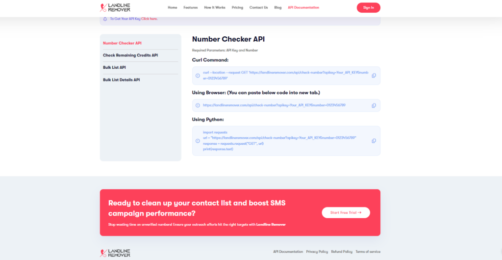 Landline Remover API